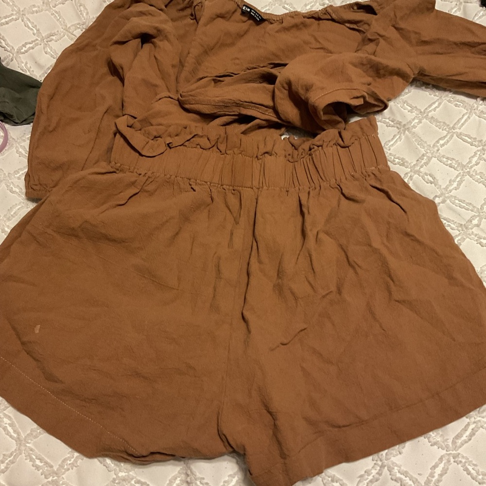 Brown two piece short set outfit
